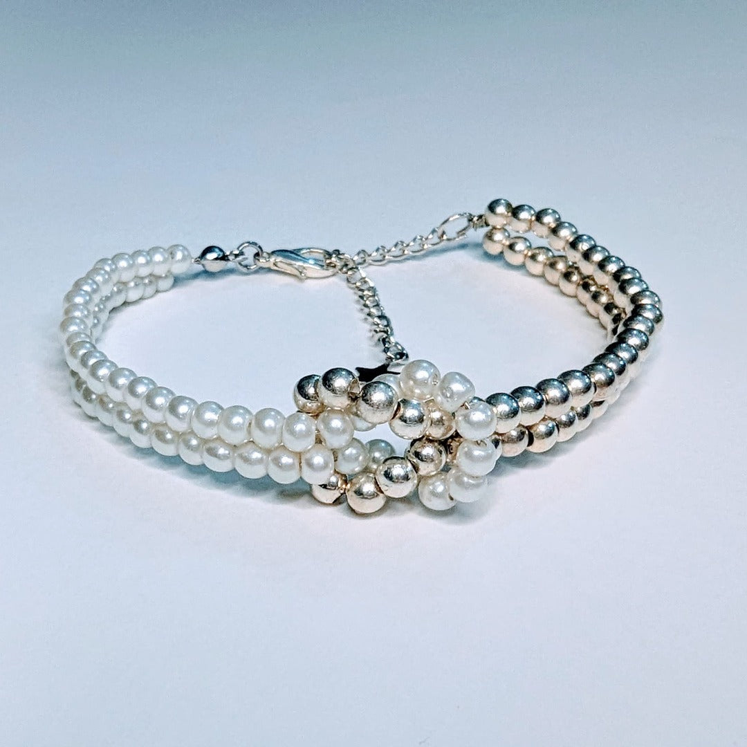 Elegant Pearl & Silver Beaded Bracelet