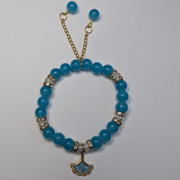 Elegant Aqua Blue Beaded Bracelet with Shell Charm