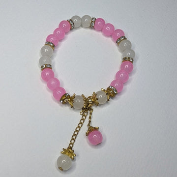 Royal Pink & White Beaded Bracelet with Dangle Charms