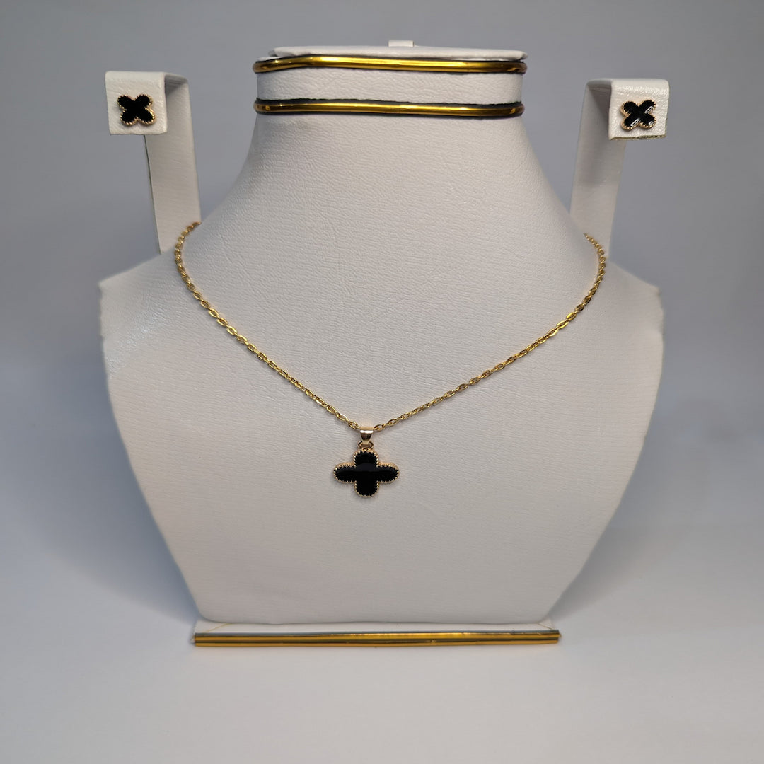 Black Clover Gold Necklace And Earrings